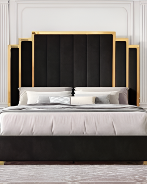 Kingston Luxury Upholstered Bed Frame UK | Gold Trim Designer Bed