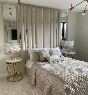 Beckhen Bed UK – Velvet Fluted Headboard Bed for Modern Bedrooms