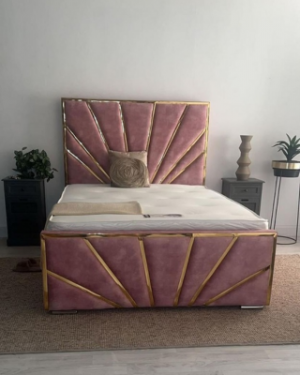 Rossy Gold Bed UK – Luxury Velvet Bed Frame with Gold Detailing