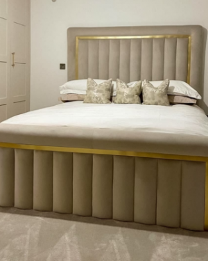 Zoella Gold Border Bed UK | Luxury Fluted Sleigh Frame