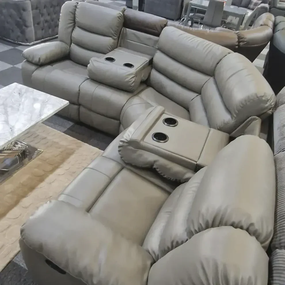 MNS Roma Leather Electric Recliner Sofa 3+2 | Home Cinema Suite with LED Lights, Cupholders & USB Charging – Black or Grey - Image 2