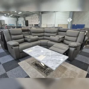 MNS Roma Leather Electric Recliner Sofa 3+2 | Home Cinema Suite with LED Lights, Cupholders & USB Charging – Black or Grey