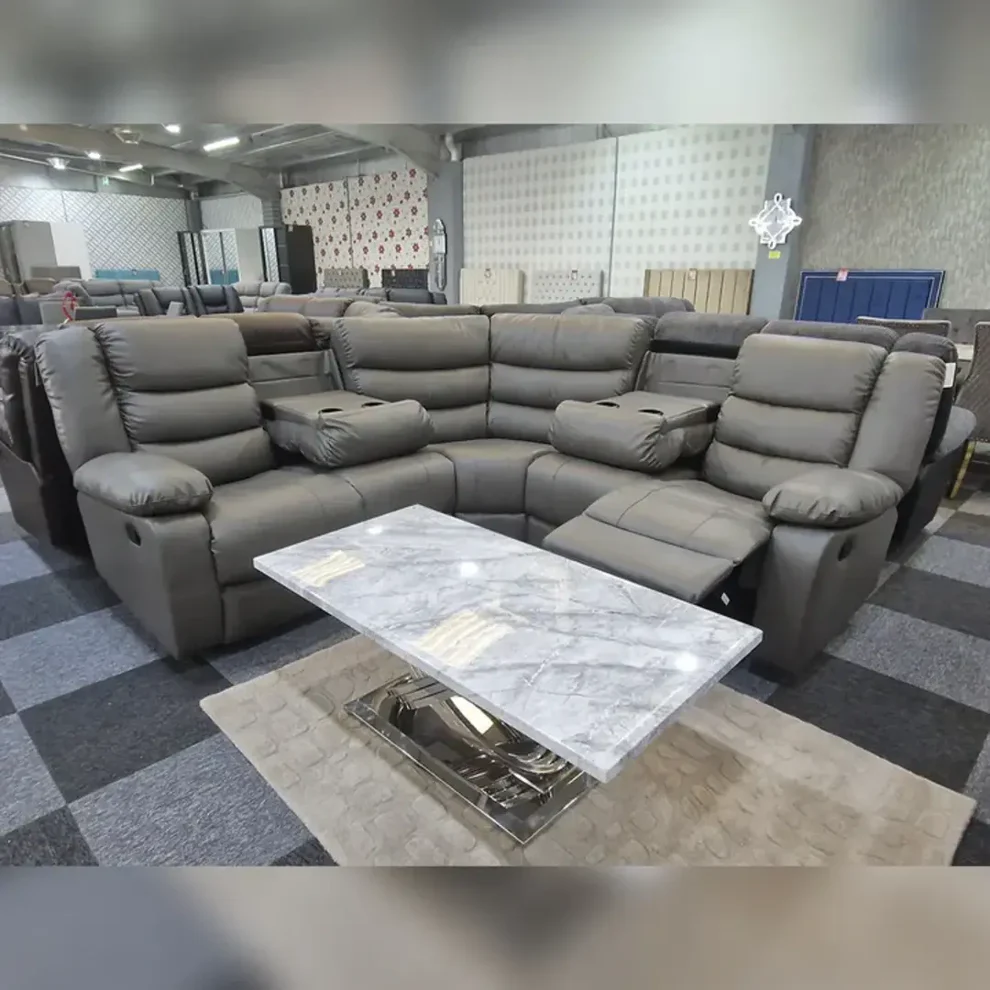 MNS Roma Leather Electric Recliner Sofa 3+2 | Home Cinema Suite with LED Lights, Cupholders & USB Charging – Black or Grey