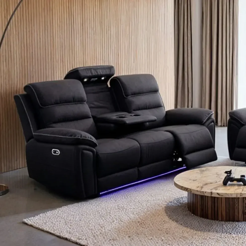 Venice 3+2 Electric Recliner Sofa Set – Platinum Fabric with Reading Lights, LED Underlighting & USB-C Charging - Image 2