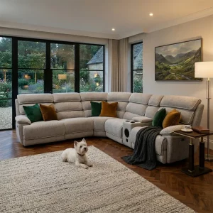 Lakelyn Light Grey Fabric Recliner Corner Sofa | Electric, Bluetooth & Storage Console – The Corner Sofa That Redefines Relaxation