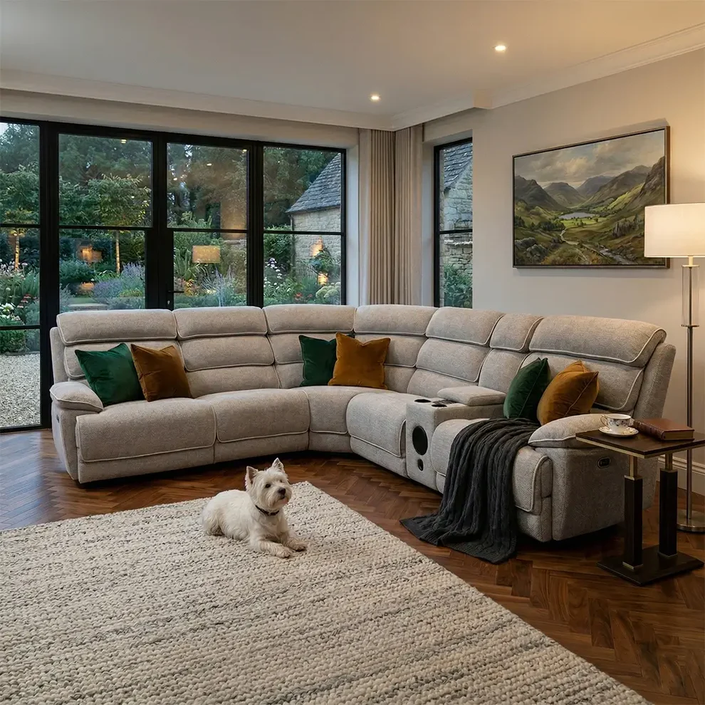 Lakelyn Light Grey Fabric Recliner Corner Sofa | Electric, Bluetooth & Storage Console – The Corner Sofa That Redefines Relaxation