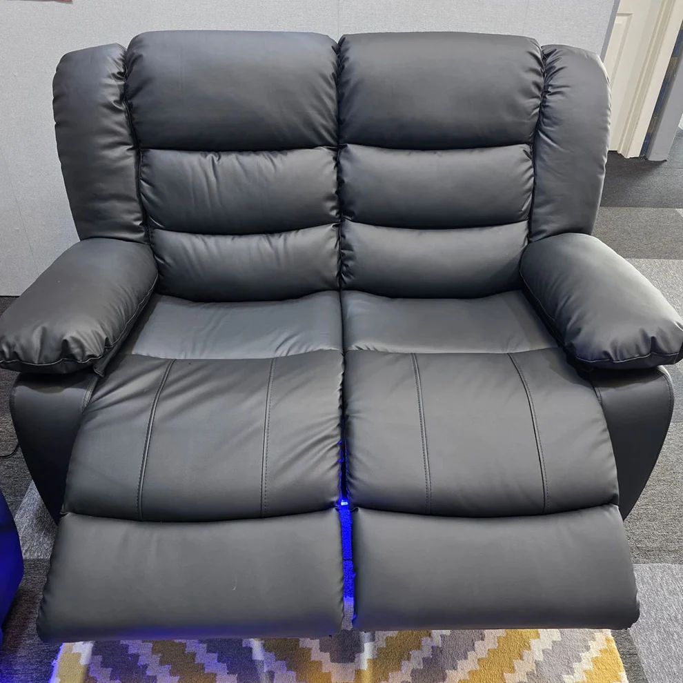 MNS Roma 3+2 Leather Electric Recliner Sofa Set – Black & Grey with Drop-Down Cupholders, USB Ports & LED Lighting - Image 2