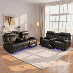 Carlisle 3+2 Leather Recliner Sofa Set | LED Lights, Cooling Cup Holders & USB-C – MI Furniture