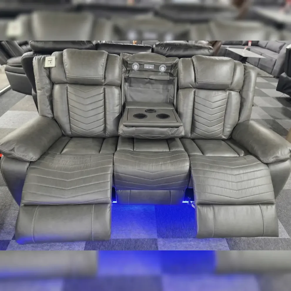 Michigan Volt 3+2 Electric Recliner Sofa Set - Black Leather with Woofer Speakers, Wireless Charging & LED Lighting - Image 6