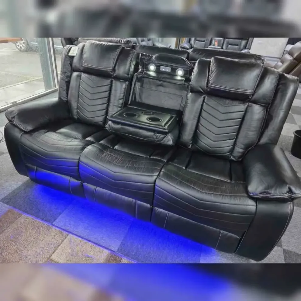 Michigan Volt 3+2 Electric Recliner Sofa Set - Black Leather with Woofer Speakers, Wireless Charging & LED Lighting - Image 2