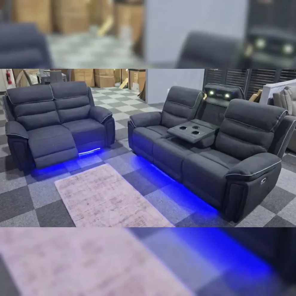 Venice 3+2 Electric Recliner Sofa Set – Platinum Fabric with Reading Lights, LED Underlighting & USB-C Charging - Image 3
