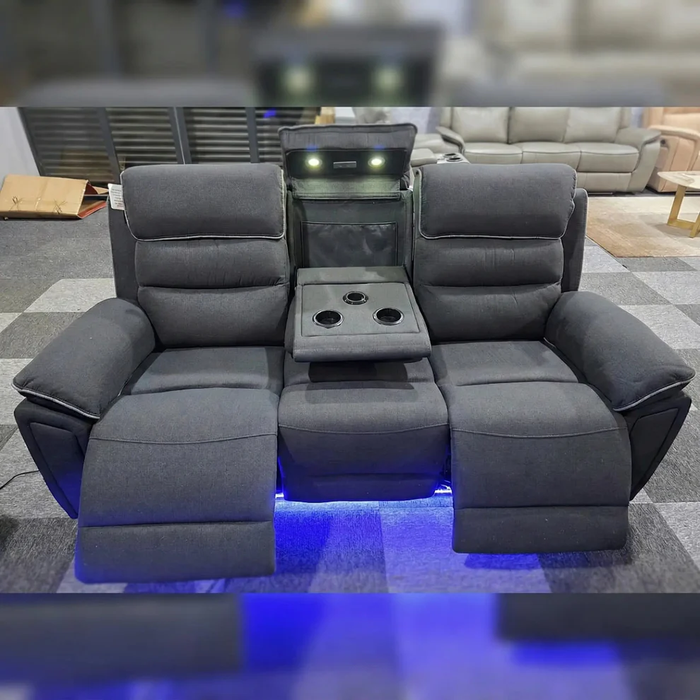 Venice 3+2 Electric Recliner Sofa Set – Platinum Fabric with Reading Lights, LED Underlighting & USB-C Charging - Image 4