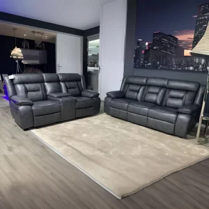 Nova Dark Grey Leather Electric Recliner Sofa Set 3+2 – Cup Holder Console, Sturdy Frame & 1 Year Warranty | Buy as 3+2 or Separately